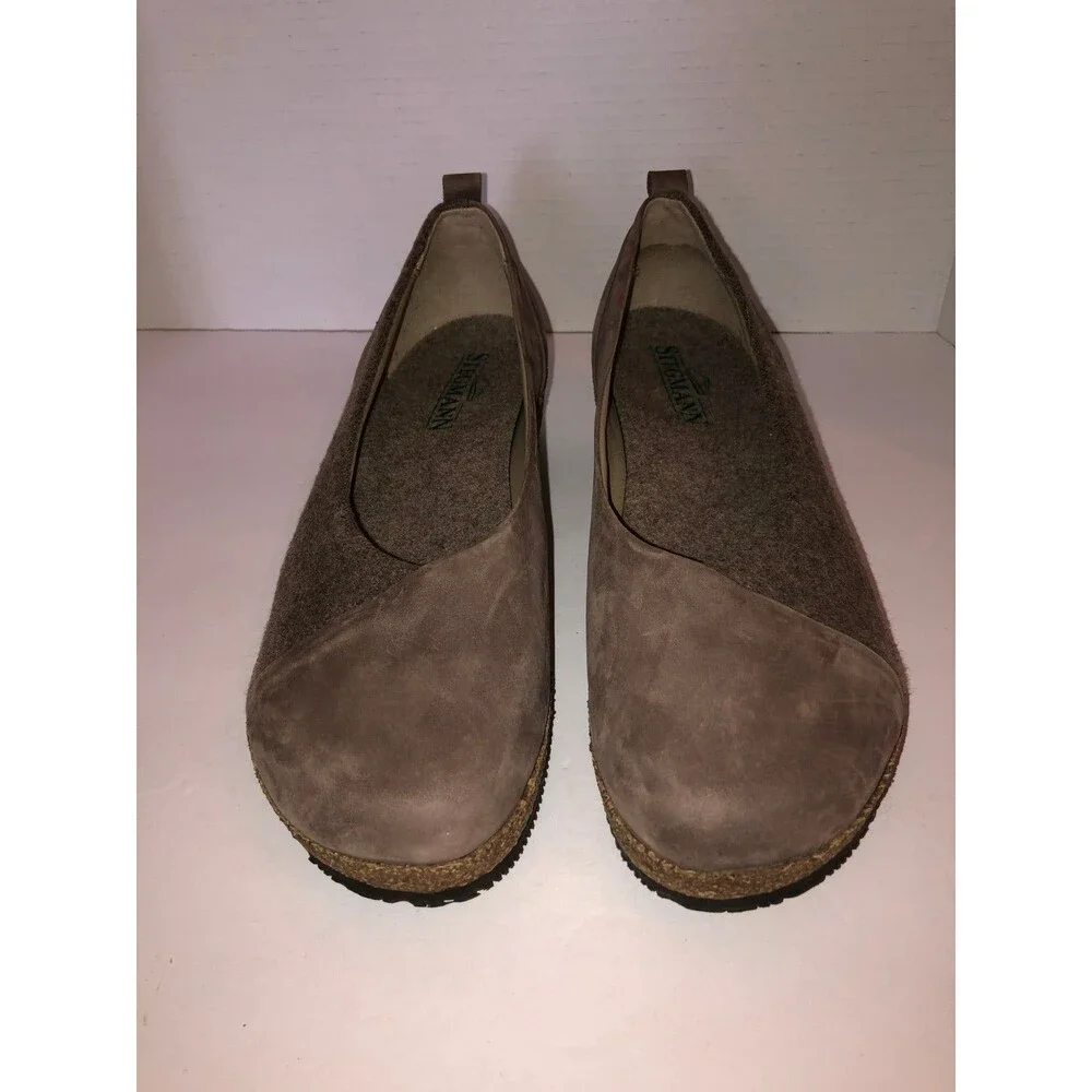 Stegmann Sofie Womens Size 11 Brown Nubuck Leather Felt Cork Skimmer Wedge Shoes